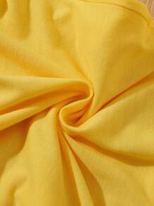 2pcs/Set Newborn Baby Girls Lace Trim Jumpsuit & Hat Set, Spring/Summer/Fall - Yellow - View 7