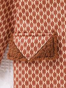 Baby Girls' Elegant Thick Letter Print Long Coat, Warm Outerwear For Casual Wear In Fall/Winter - Brown - View 4