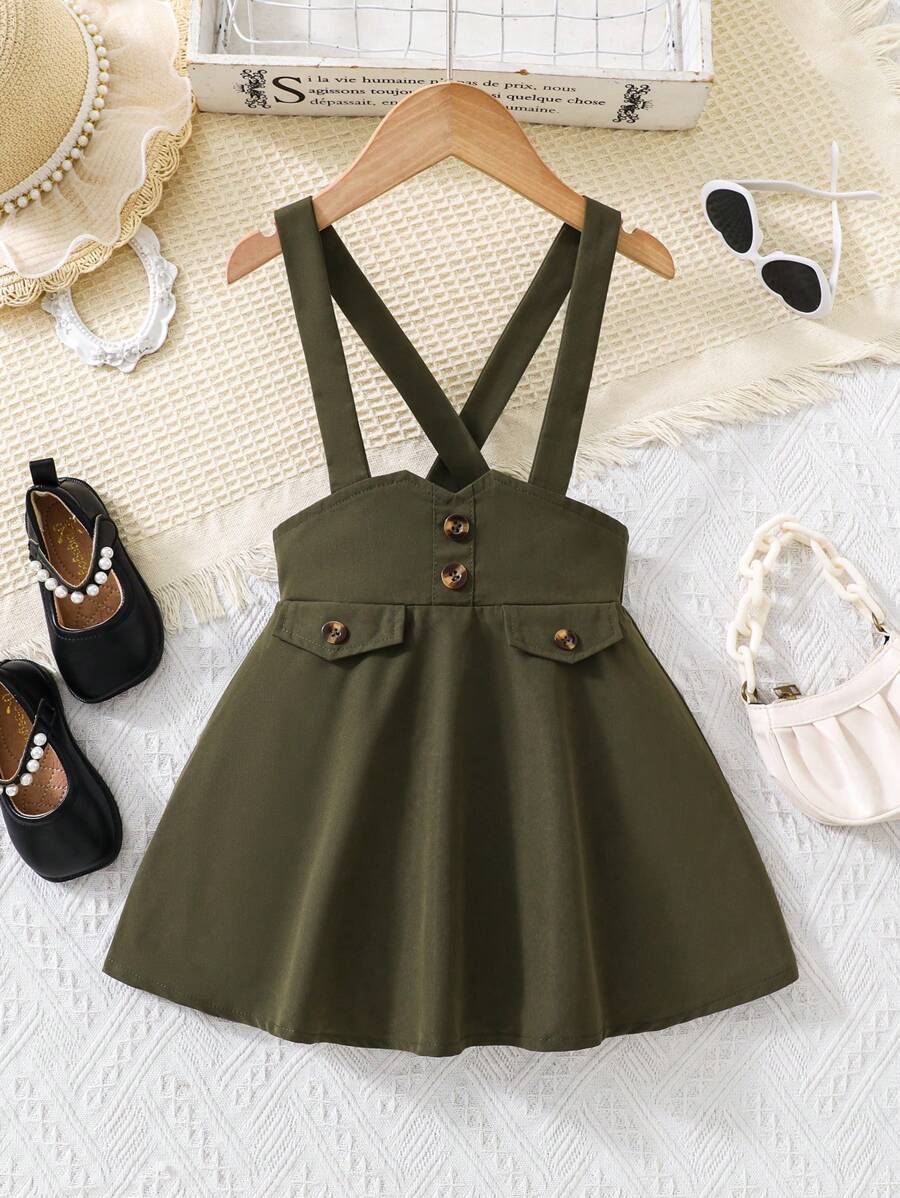 SHEIN 1 Stück marineblauer Trägerrock im College-Stil für Kleine Mädchen, geeignet für den Herbst