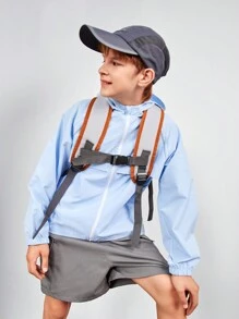 SHEIN Jaqueta esportiva com capuz para adolescentes com bolsos, resistente à água e à abrasão, para caminhadas, acampamentos, pesca, azul claro
