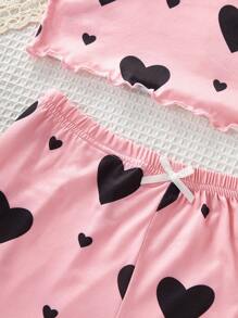 SHEIN Conjunto de pijama con camiseta de tirantes con gráfico de corazón y pantalones cortos para niñas preadolescentes