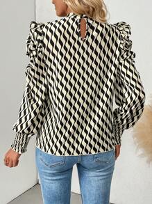 SHEIN Clasi Women's Rule Print Long Sleeve Ruched Shirt