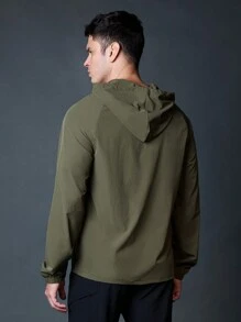 Gym Rark Boyfriend Style Men's Solid Color Hooded Long Sleeve Zip Up Sports Jacket Workout Top Sports Jacket - Army Green - View 2