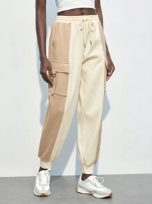Maija Pantalon de survêtement décontracté à cordon de serrage bicolore pour femmes - Kaki - Voir 3