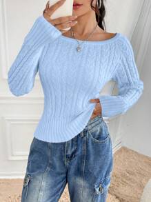 Flirla Women's Solid Long Sleeve Casual Sweater, Fall & Winter,Long Sleeve Tops Knit Pullover
