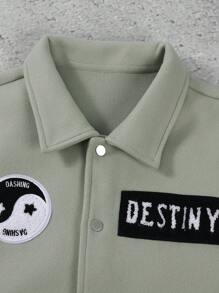 Manfinity Roghcode Men's Contrast Patch Front Button Long Sleeve Jacket, Fall Men Winter Jacket - Multicolor - View 3