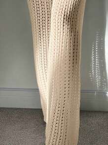 SHEIN Swim Summer Beach Hollow Out Knitted See-Through Cover-Up Pants, Holiday - Apricot - View 6