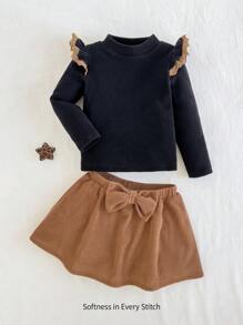 Cozy Pixies 2 件装女婴领口荷叶边长袖衬衫和松紧腰裙套装