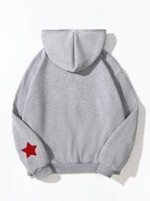 Flirla Women's Spring/Autumn Letter & Star Print Zip-Up Hooded Sweatshirt
