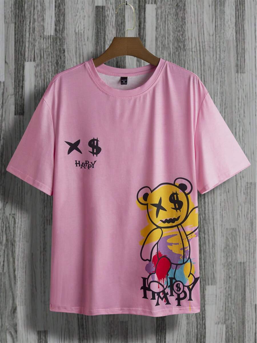 Manfinity Homme Plus Size Men's Colorful Printed Crew Neck Short Sleeve T-Shirt