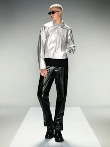 Manfinity VCAY Men's Slim Fit Casual Stand Collar Long Sleeve Jacket, Suitable For Autumn, For Fall Winter