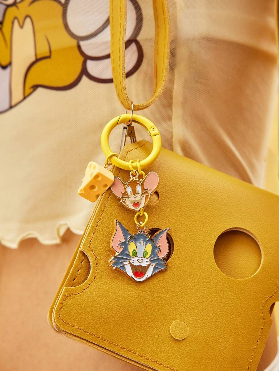 TOM & JERRY X SHEIN Zinc Alloy Cartoon And Cheese Pattern Key Chain Pendant - Multicolor - View 1