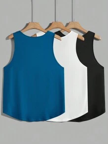 Manfinity Sporsity paquete múltiple de camisetas sin mangas para hombre con gráficos de dibujos animados lindos en azul, negro y blanco