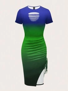 VaVaBold Váy đan xếp ly hở lưng màu ombre mùa hè cho nữ - màu xanh lá - Xem 1
