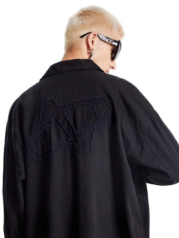 NEON BLANC Men's Cotton Casual Loose Fit Turndown Collar Zip-Up Jacket With Embroidery, Suitable For Autumn/Winter