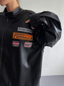 DAZY 女士休闲宽松机车风黑色夹克