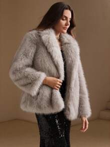 Anewsta Elegant Fluffy Shawl Coat For Women, Banquet Style