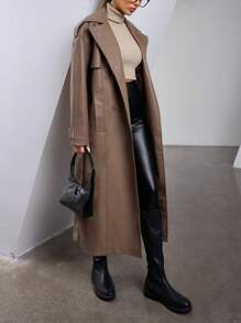 Aveloria Modichic 秋季风衣斗篷风格时尚优雅设计百搭简约中长夹克 - 卡其色 - 查看 7