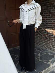 DAZY 女士条纹领带开衫针织毛衣，荷叶边