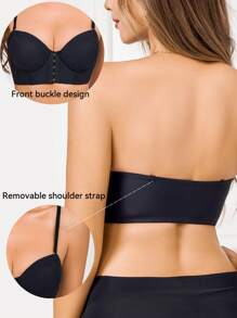 1pc Women Solid Color Front-Button Closure Bra - Black - View 1