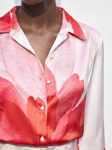 Maija Váy sơ mi thanh lịch tay loe họa tiết hoa cho nữ, mùa thu - Hồng - Xem 7