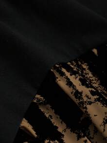 FRIFUL 女士纯色印花拼布圆领休闲连衣裙 - 棕色 - 查看 7