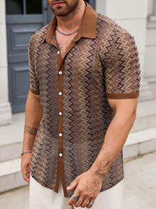 Manfinity Homme Áo sơ mi tay ngắn họa tiết xương cá màu sắc thường ngày cho nam cỡ lớn - Nhiều màu - Xem 5