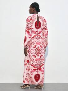 Maija Women's Holiday Floral Print Hollow Out Shoulder Long Sleeve Elegant Dress