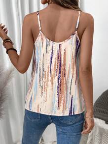 SHEIN LUNE 女士夏季扎染印花休闲宽松吊带背心 - 杏色 - 查看 2
