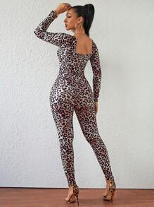 Zolique Combinaison longue femme avec boucle décorative ajourée, imprimé léopard sexy - Tabac - Voir 2