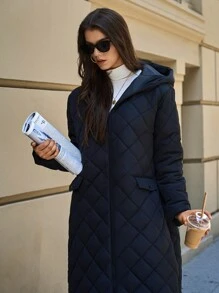 EURMUSE Women's Simple Padded Jacket  Long Overcoat With Hoody, Hat - Green - View 4