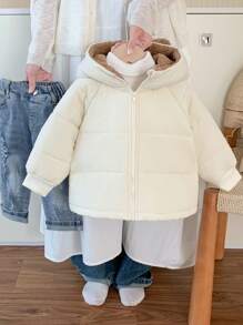 SHEIN Leap Crew 男婴/女婴休闲可爱趣味运动街头时尚绅士学院百搭风格百搭简约 3D 耳形无檐便帽，厚实舒适，时尚白色棉服，适合秋冬季、室内/室外、玩雪