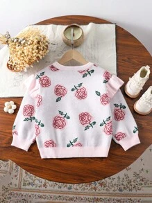 SHEIN Young Girls' Stylish, Fashionable, Cute Pattern Knit Long Sleeve Sweater, Fall/Winter - Baby Pink - View 2