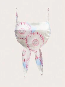 SHEIN MOD Blusa informal de mujer con estampado floral, tirantes, dobladillo asimétrico y lazo en la espalda