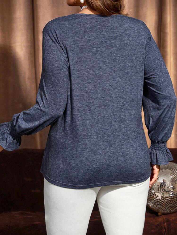 Plus Size Women's Solid Color Crew Neck Long Sleeve T-Shirt