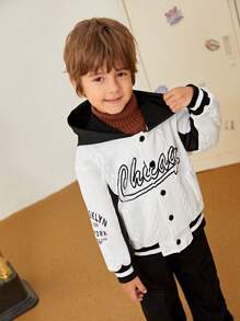 SHEIN Jonge jongens modieuze streetwear letter print patchwork jacquard hoodie jas, casual all-match voor herfst en winter