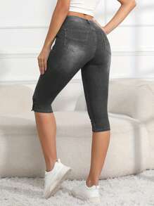 Women's Casual Stretch Skinny Cropped Jeans - Xám - Xem 2