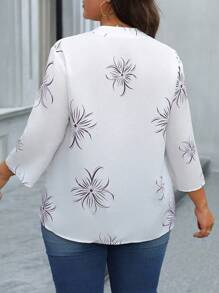 Calvaya Plus Size Women Floral Print Long Sleeve Shirt - Purple - View 2