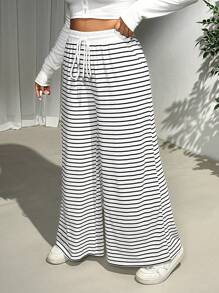 SHEIN EZwear Plus Size Women Striped String Waist Long Pants