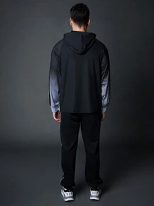 Manfinity Running Boyfriend Style Men Ombre Color Letter Print Raglan Sleeve Hooded Sports Jacket, Spring Autumn Training Top Sports Jacket