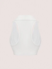 SHEIN Essnce Áo ba lỗ không tay xoắn lưng cổ chữ V thời trang cá tính cho nữ - trắng - Xem 2