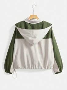 Mulvari Women Casual Spring Autumn Loose Contrast Color Hooded Long Sleeve Jacket - Multicolor - View 2