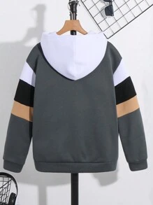 SHEIN 男童休闲撞色连帽套头针织衫，黑白配色，适合上学、花园、海滩、生日等场合——四季皆宜，尤其适合秋冬季节。 - 彩色 - 查看 5