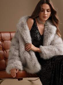 Anewsta Elegant Fluffy Shawl Coat For Women, Banquet Style