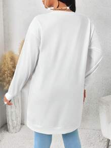 SHEIN Lady Portrait Lips Eyes Pattern 
Long Sleeve Sweatshirt White Hoodie  Women Sweatshirts Spring And Summer Casual Elegant Work