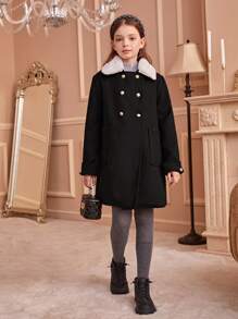 Tween Girls Casual Elegant College Style Bowknot Double-Breasted Jacket