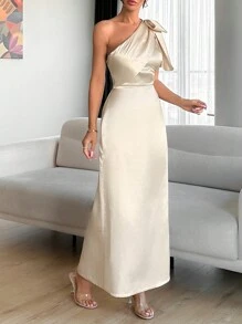 SHEIN Tall Robe de satin détail cravate couleur champagne