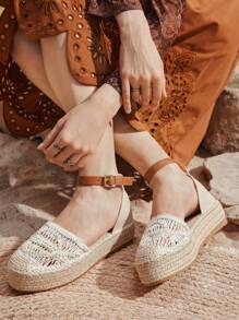 Styleloop White Flat  Rope Woven Beach Holiday Sandals Christmas - White - View 4