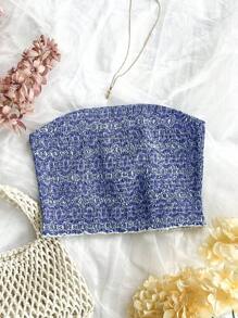 SHEIN Unity Áo Bandeau in họa tiết cho nữ - Màu xanh bụi bặm - Xem 4