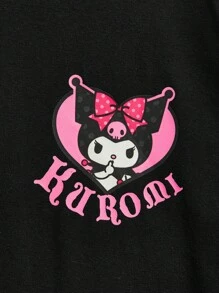 HELLO KITTY AND FRIENDS | SHEIN Tween Girl 卡通  印花黑色休闲百搭短袖 T 恤，夏季图案 T 恤